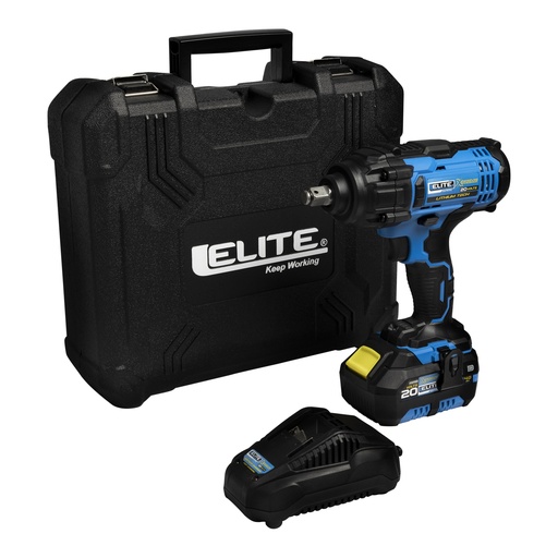 [00622120] XIW20 Llave de Impacto Inalámbrica 20V 5 Niveles de Velocidad 400NM Eje de 1/2" Con Una Batería 4AH y Cargador Caja Plástica Elite